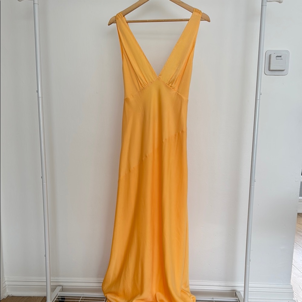 Meshki Gold Sleeveless Plunge Neck Gown